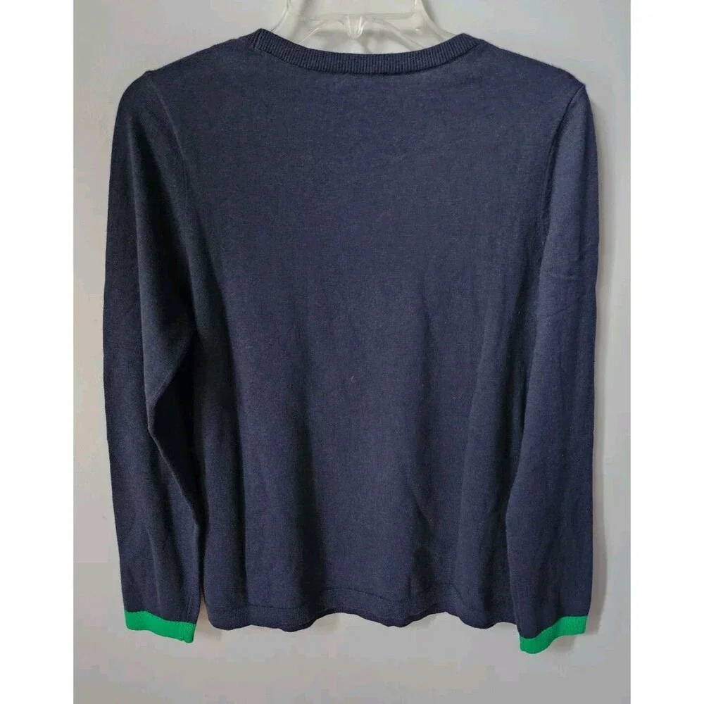 NWT J JILL Wearever Contrast Cotton Blend Sweater Top Navy Blue Green S $79.00